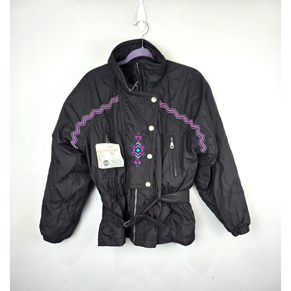 Vintage Snuggler Jacket Women's 8 Black Y2K Ski Snow Gear Closing Day Aztec 90's